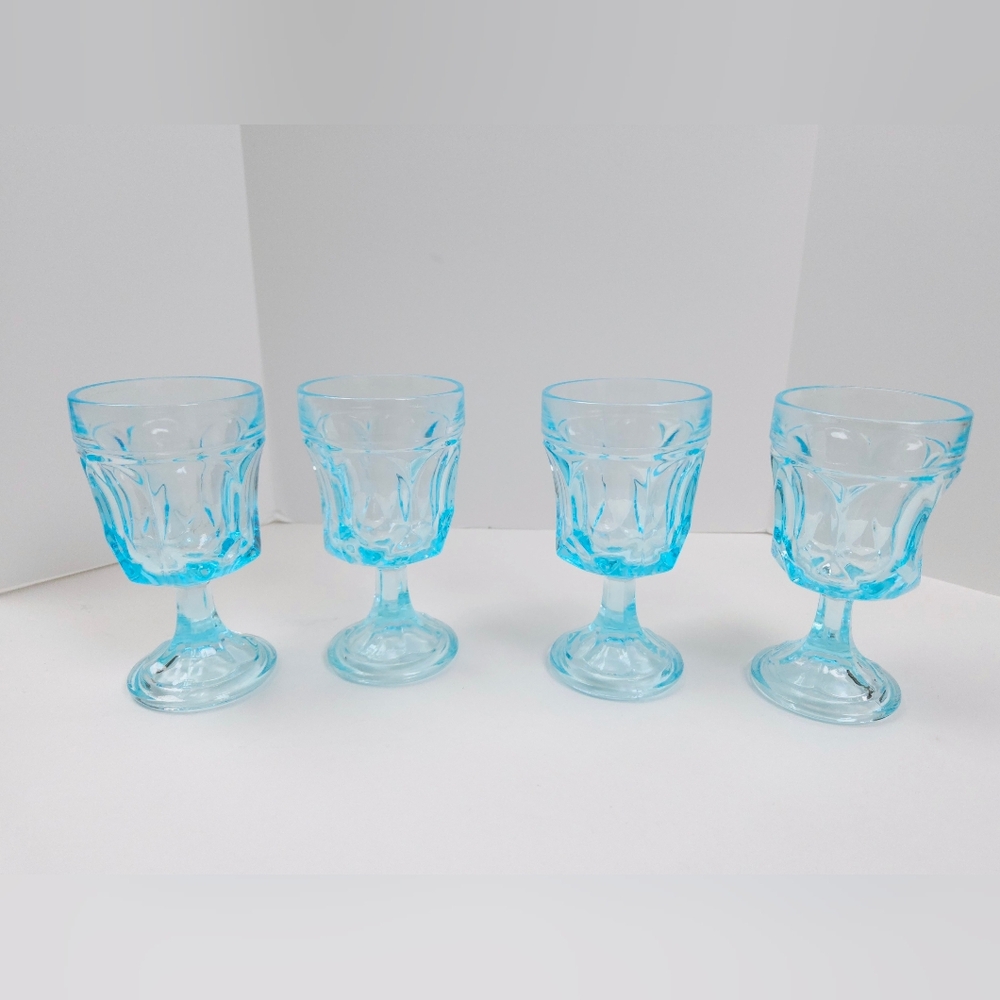 Anchor Hocking Fairfield Sky Blue Glass Water Goblets 5 Inch Stemware MCM